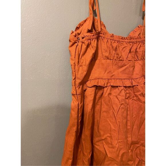 Forever 21 Auburn Woven Spaghetti Strap Tie Mini Dress Size Medium NWT - Picture 4 of 8